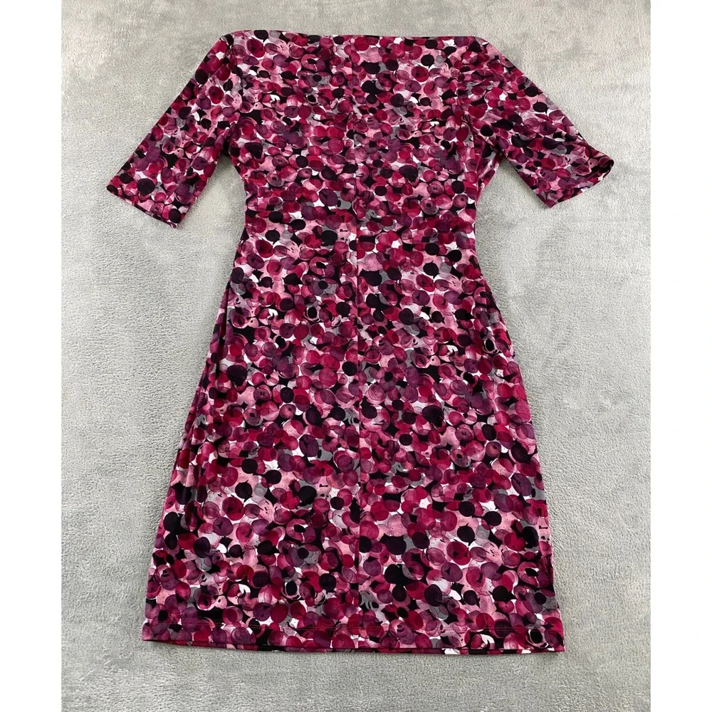 Connected Apparel Womens Pink Purple Abstract Dot Faux Wrap Ruched Dress Size 12
